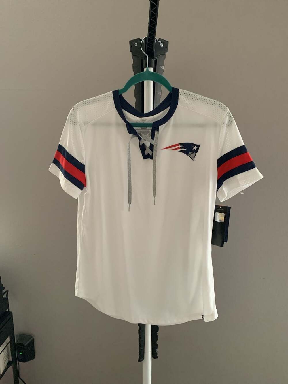 Women's New England Patriots Fanatics White Sunday Best Lace-Up T-Shirt
